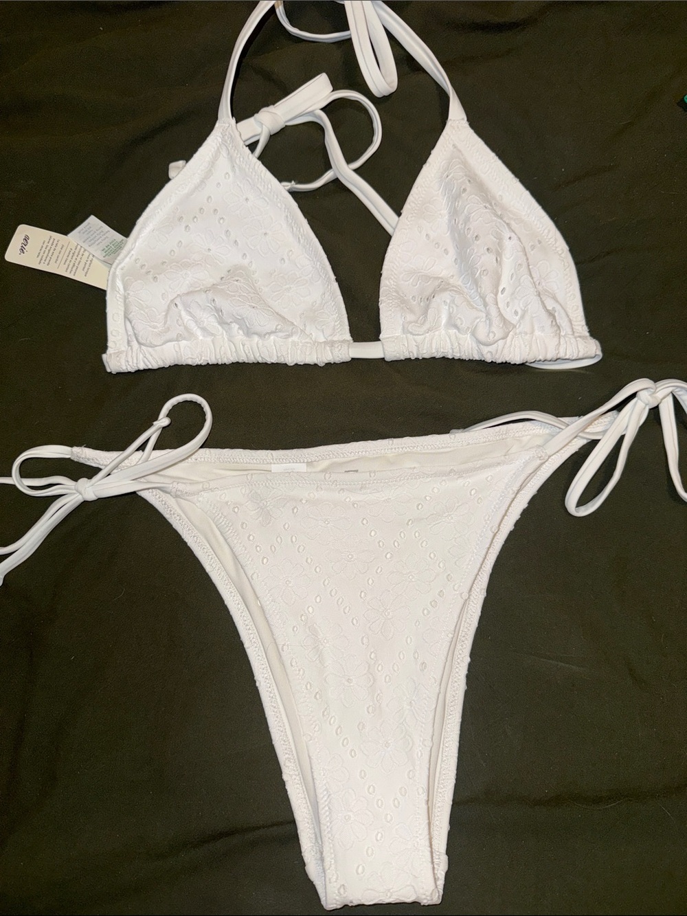 aerie White Eyelet Tie-Side Triangle Bikini Set